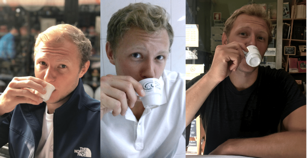 Calvin drinking coffee