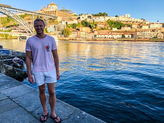 Calvin in Porto, Portugal at bridge.